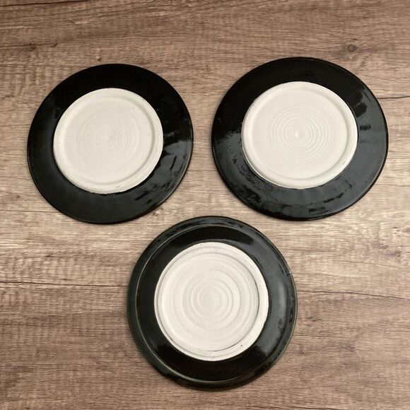 Art Pottery Small Flat Plates Set of 3 Black Glossy Fine Dining Sushi Plate - Picture 6 of 10